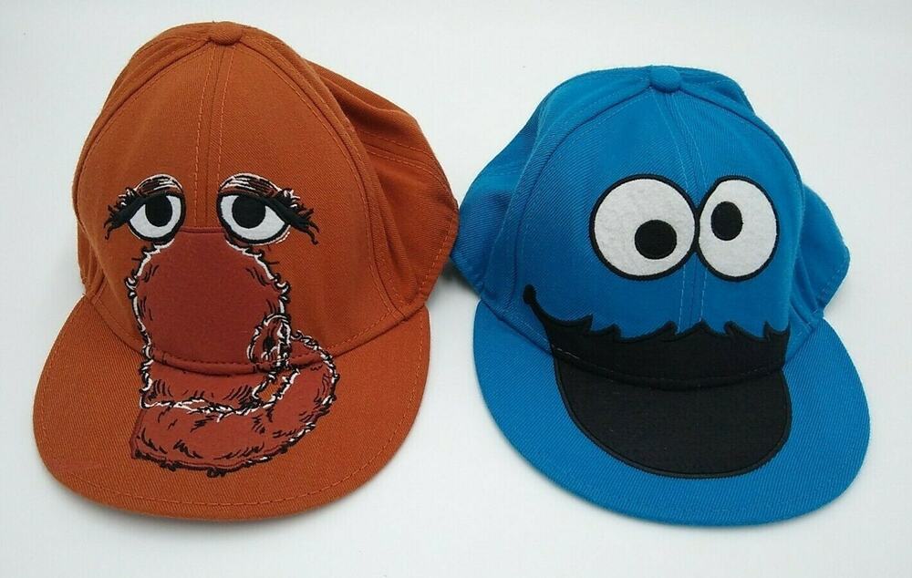 Sesame Street Cookie Monster and Mr Snuffleup Hat Cap Lot of 2 Hats 7-1/2
